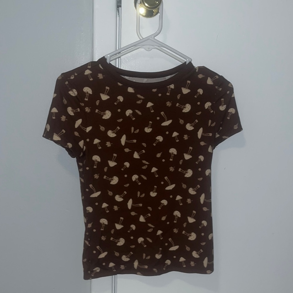 Girls brown mushroom shirt